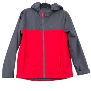 Eddie Bauer Kids L 14 Windbreaker Jacket Red Grey Colorblock Hooded 9300W025